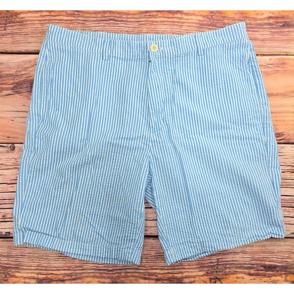 Vineyard Vines Mens Seersucker Club Shorts 38 Blue Striped Lightweight - Picture 2 of 7